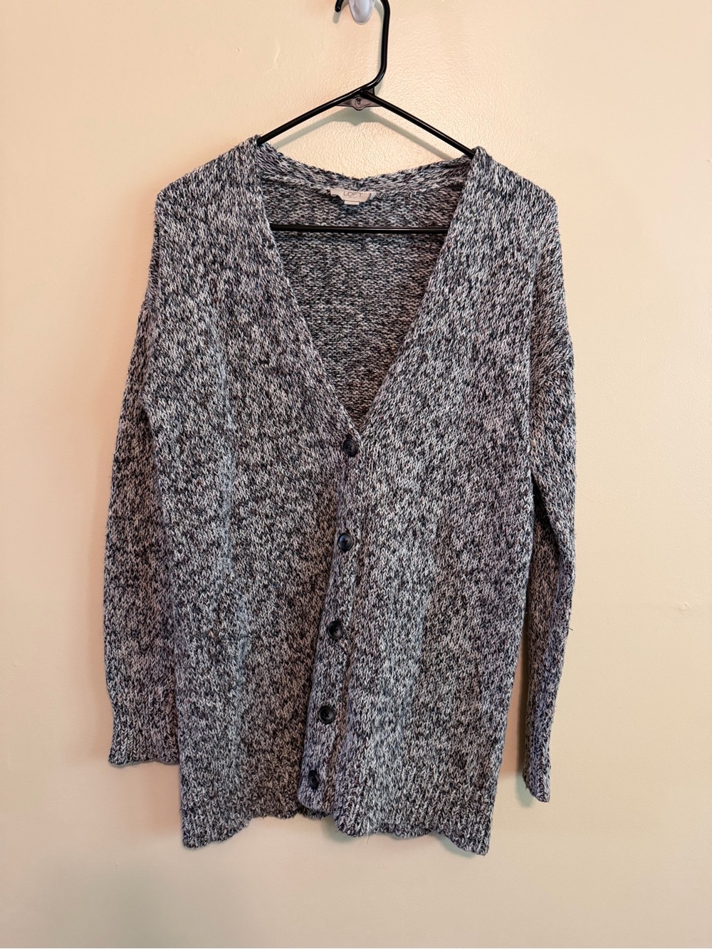 LOFT Gray Marled V-Neck Button-Front Cardigan